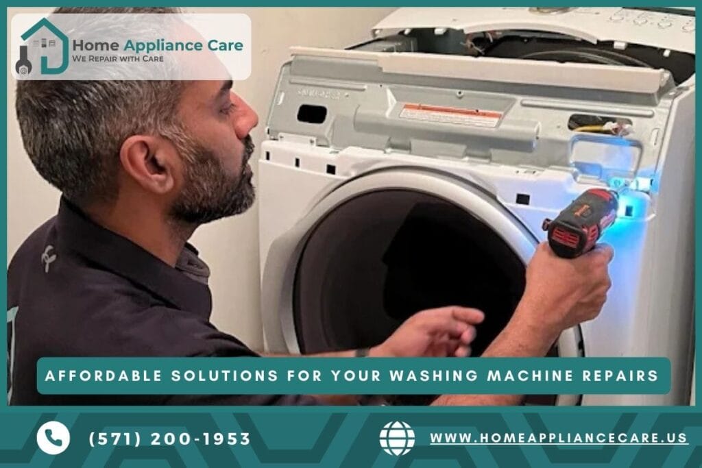 a Home Appliance Care technician checking washing machine