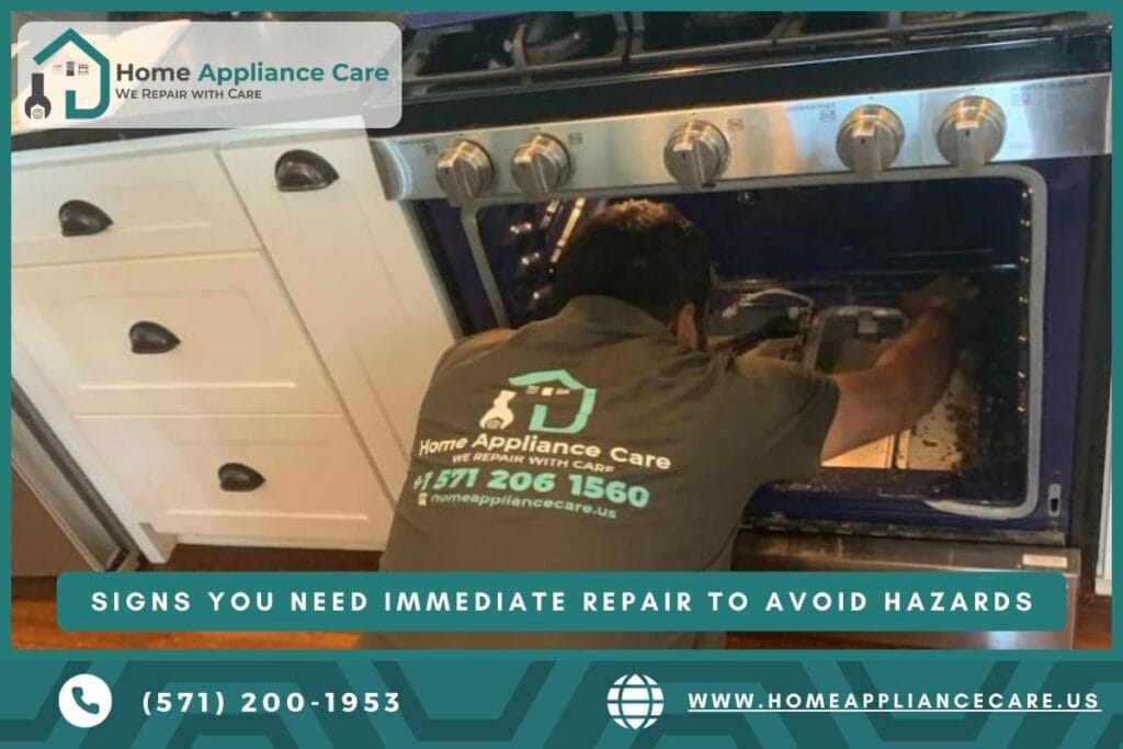 a Home Appliance Care technician working on an oven repair