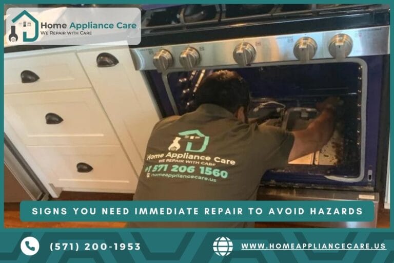 a Home Appliance Care technician working on an oven repair