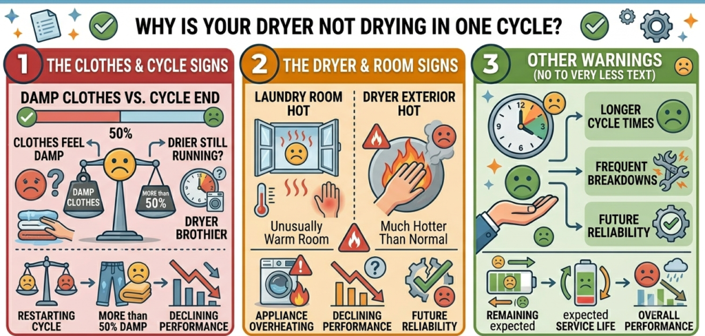 Why is my dryer taking two or three cycles to dry clothes
